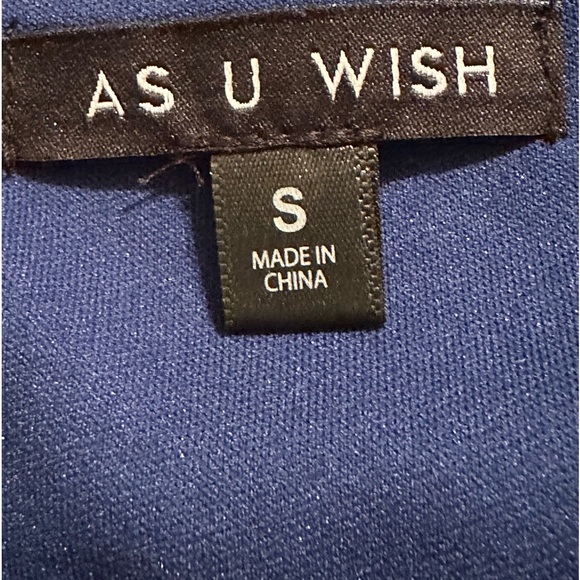 Women’s As U Wish Navy Blue And Cream‎ Floral Short Sleeve Dress Size S Lined - Picture 6 of 7